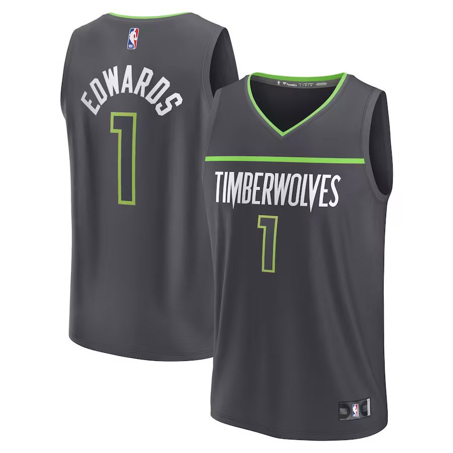 Men Minnesota Timberwolves #1 Anthony Edwards Fanatics Branded Anthracite 2022-23 Fast Break Replica NBA Jersey